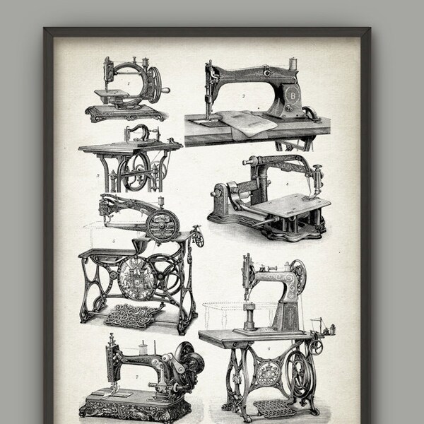 PRINTABLE Sewing Machine Print, Vintage Sewing Machine Illustrations, Needlecraft Embroidery Quilting Patchwork Tailoring Dressmaking Print