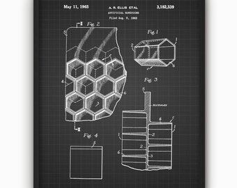 Honeycomb Patent Print, Bee Keeping, Vintage Honeycomb Design, Melittology Art, Antique Honeycomb Blueprint, Beehive Beekeeper Gift Idea