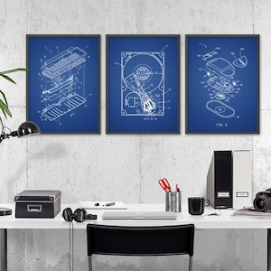 Computer Patent Prints Set of 3 #1 - Computer Room Home Decor - IT Student Gift Idea - Dorm Room Decor - Computer Science Art Print