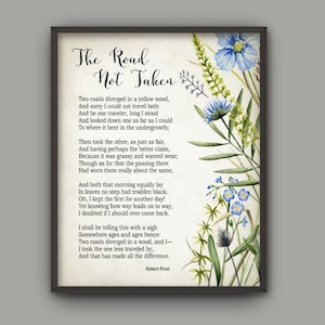 The Road Not Taken by Robert Frost Typography Print, Inspirational Poster, Student Wall Art Poster, Dorm Decor Poetry Wall Art Print #1