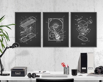 Computer Patent Prints Set of 3 #1 - Computer Room Home Decor - IT Student Gift Idea - Dorm Room Decor - Computer Science Art Print