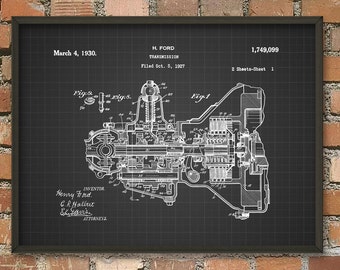 Vehicle Engine Transmission Patent Print - Car Engine Design - Garage Mechanic - American Car Engine - Combustion Engine - Mancave Car Art