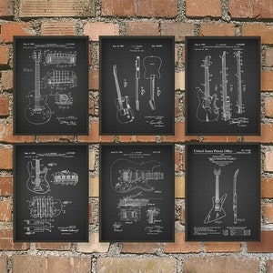 Guitar Patent Prints Set of 6 - Guitar Design - Music Room Wall Art - Rock Band Art - Guitarist Gift Idea - Music Student Decor - Dorm Room