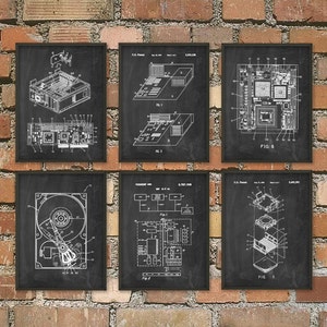 Computer Patent Wall Art Poster Set of 6 Computer Room Home Decor IT Student Gift Idea Hard Drive Motherboard CPU Geek Art Print image 2