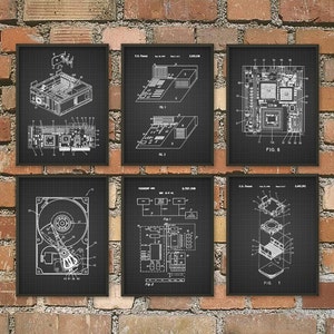 Computer Patent Wall Art Poster Set of 6 Computer Room Home Decor IT Student Gift Idea Hard Drive Motherboard CPU Geek Art Print image 3
