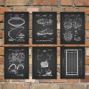 Football Patent Prints Set Of 6 - American Football Patent Prints -  Football Wall Art Poster Set - Football Fan Gift Idea - Football Field