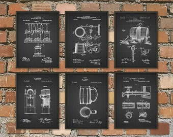 Beer Brewing Patent Prints Set of 6 - Beer Poster - Beer Art - Beer Wall Art - Beer Patent Print - Beer Brewing Poster - Brewing Gift Idea