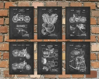 Vintage Motorcycle Design Print Set Of 6, Transport Wall Art, Bedroom Art Posters, Classic Motorcycle Patent, Motorcyclist Gift Idea