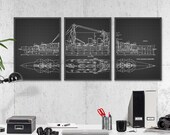 HMS Hood Battlecruiser Art Poster Set of 3 - Royal Navy Warship - The Mighty Hood - Ship Schematic - Warship Blueprint - Fast Battleship
