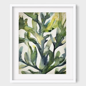 Green Seaweed Watercolor Print, Ocean Marine Decor, Seaweed Watercolour Painting, Botanical Wall Art Poster, Green Plant Poster