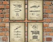 Blacksmith Patent Print Set of 4 - Blacksmith Equipment - Hammer - Forge - Tongs - Metalworker - Forging - Metallurgy - Blacksmith Gift Idea