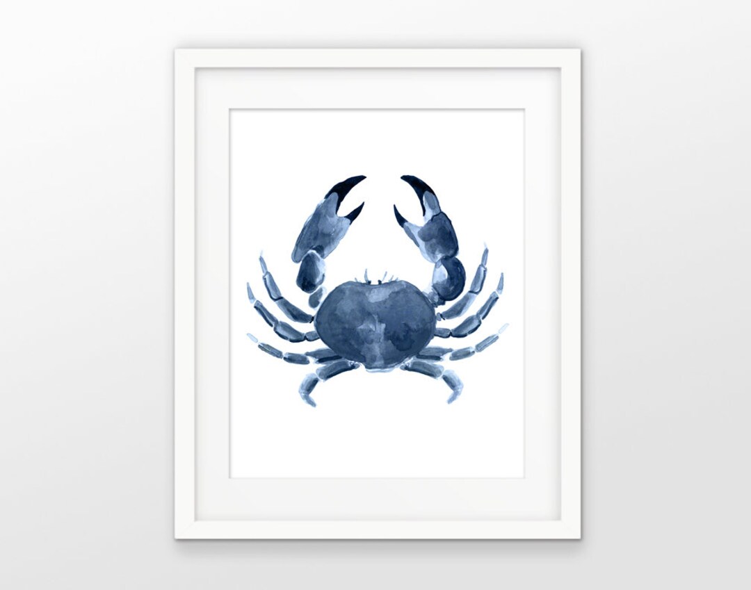 Crab Art Print, Watercolor Crab Painting, Blue Crab Wall Art, Blue Home