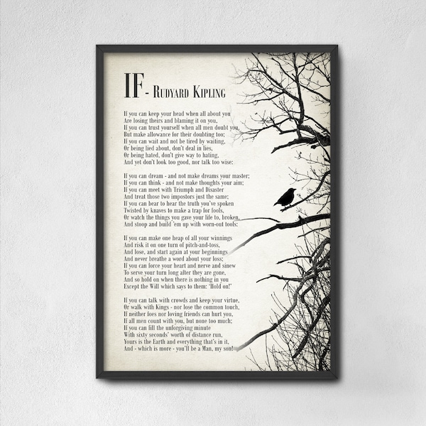 If by Rudyard Kipling Typography Print, Inspirational Student Wall Art, Dorm Decor, Poetry Poster, Gift for Him