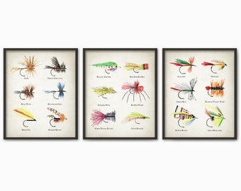 PRINTABLE Fly Fishing Lure Wall Art Poster Set of 3, Game Fishing Art, Fly Fisherman Gift, Fishing Angling Decor INSTANT DOWNLOAD