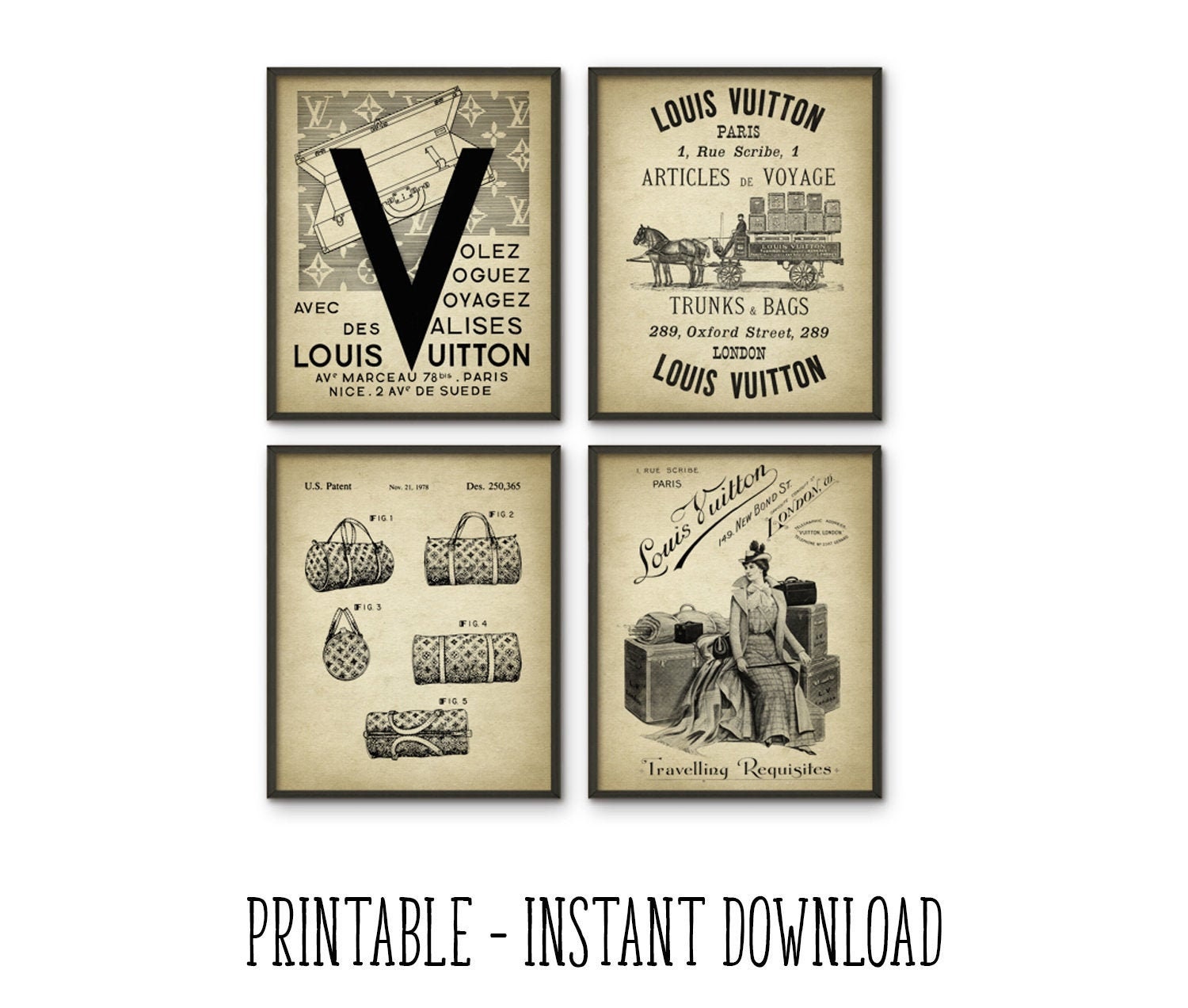 printable louis vuitton fashion set of 4 travel suitcase etsy denmark