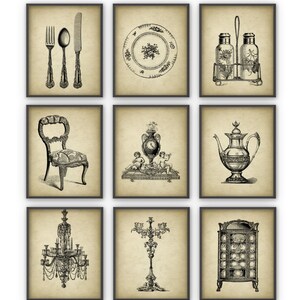 Dining Room Art Prints Set of 9 Vintage Home Decor Posters Antique Home