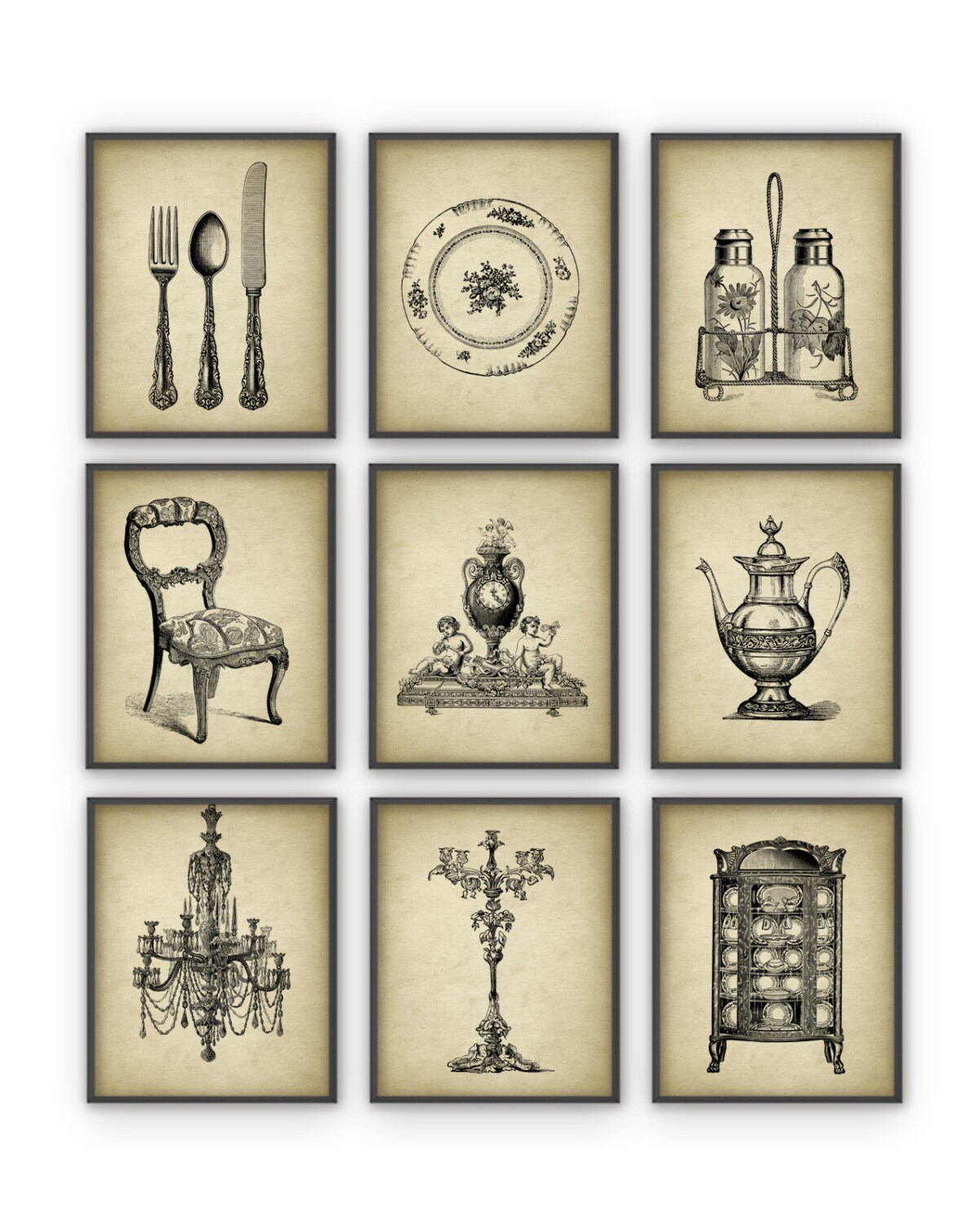 Dining Room Art Prints Set of 9 - Vintage Home Decor Posters - Antique ...