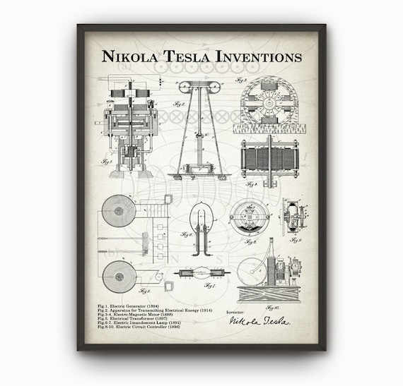 Tesla Inventions Wall Art Poster Nikola Tesla Patent Wall | Etsy