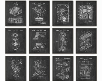 Computer Patent Print Set of 12, Computing Design Schematics, Information Technology Posters, IT Student Dorm Decor, Geek Office Art