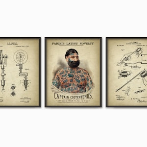 Tattoo Wall Art Print Set Of 3 #3, Tattoo Man, Tattooist Equipment, Tattoo Patent, Tattoo Body Art, Tattoo Artist, Tattoo Shop, Tattoo Ink