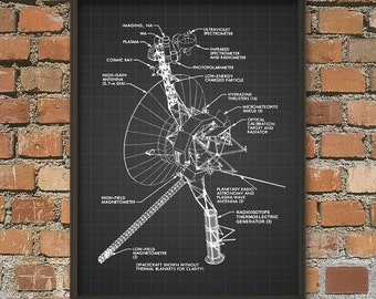 Voyager 1 Space Probe Print - Unmanned Space Exploration - Space Probe - SETI Alien Greeting - Voyager Schematic - NASA Space Exploration