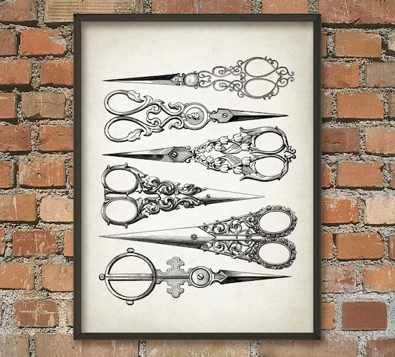 PRINTABLE Antique Hairdresser Scissors Wall Art Print, Beauty