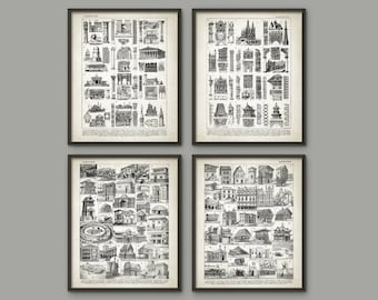 Architecture Print Set of 4 - Architecture Student Gift - Building Design - Classic Buildings - Doric Ionic Corynthian Gothic Architecture