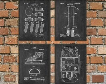 Ice Hockey Patent Print Set Of 4 - Ice Hockey Rink - Ice Hockey Puck - Ice Hockey Stick - Hockey Stick Design - NHL Ice Hockey Gift Idea