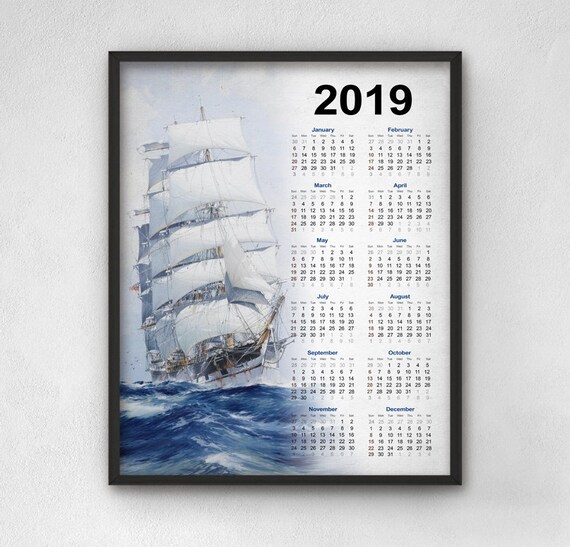 Tall Ship Calendar 2019 Clipper Ship Art Ship Painting Art Etsy