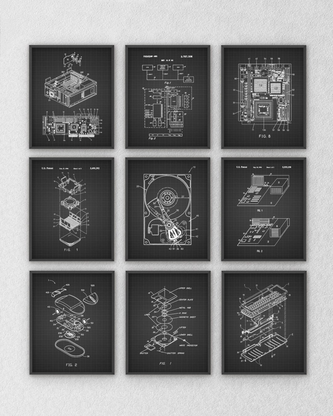 Ultimate Computer Patent Wall Art Poster Set of 9 - Computer Room Home ...