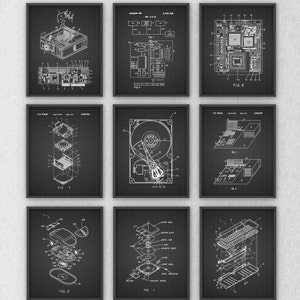 Ultimate Computer Patent Wall Art Poster Set of 9 - Computer Room Home Decor - IT Student Gift Idea - Computer Geek Gift Art Print Set of 9