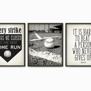 Baseball Patent Wall Art Poster Set of 3 #6, Baseball Print Set, Boys Room Decor, Baseball Theme Room, Babe Ruth Quote, Baseball Field Print