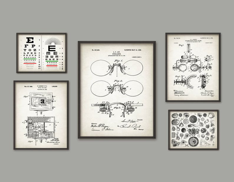 Optometry Print Set of 5, Optometrist Patent, Optician Wall Art Design ...