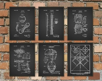 Baseball Patent Wall Art Poster Set of 6 - Baseball Gifts - Baseball Decor - Baseball Art Gift Ideas For Him - Baseball Pictures Set of 6