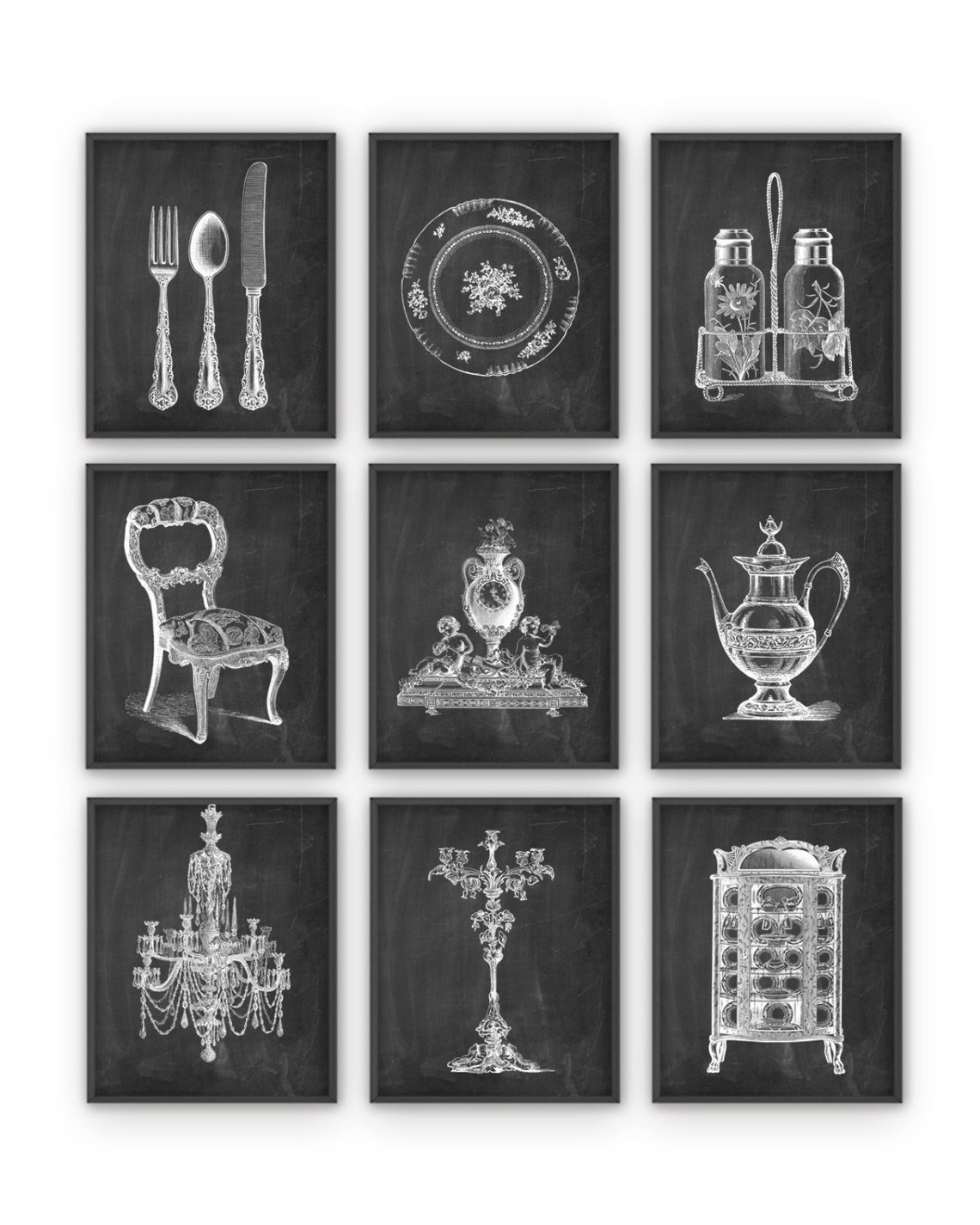 Dining Room Art Prints Set of 9 - Vintage Home Decor Posters - Antique ...