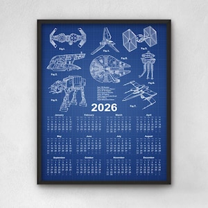 Star Wars Patent Calendar 2026, Science Fiction Poster, Spacecraft Design Wall Art