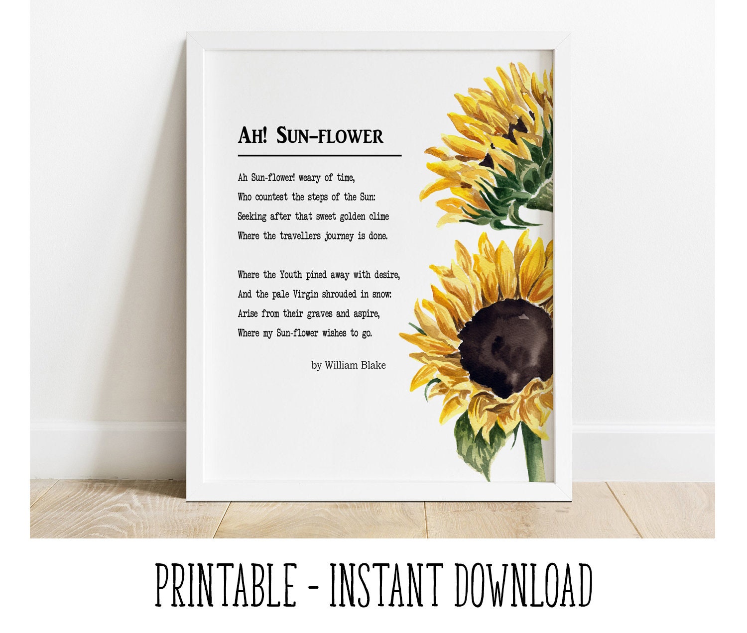 PRINTABLE Ah Sunflower Poem by William Blake Printable Wall Etsy UK