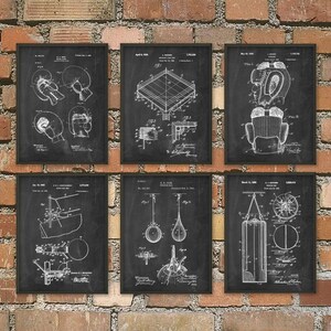 Boxing Patent Prints Set of 6 - Boxing Poster - Boxing Print - Boxing Sports Gift - Boxing Glove - Boxing Ring - Headguard Boxing Wall Art