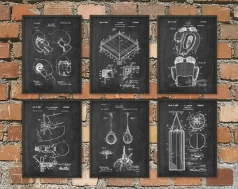 Boxing Patent Prints Set of 6 - Boxing Poster - Boxing Print - Boxing Sports Gift - Boxing Glove - Boxing Ring - Headguard Boxing Wall Art