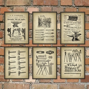 Blacksmith Prints Set of 6 - Blacksmith Equipment - Hammer - Forge - Tongs - Metalworker - Forging - Metallurgy - Blacksmith Gift Idea