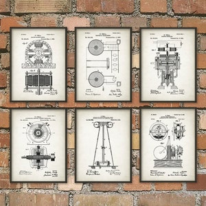 Tesla Patent Prints Nikola Tesla Engineering Invention Patent Tesla Motors Tesla Coil Generator Electric Circuit Poster Set Of 6 Light Ivory