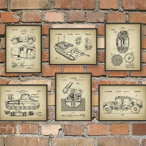 Military Patent Prints Set of 6 - Army Art Posters - Military Vehicle ...