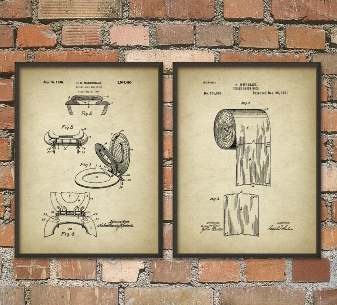 Toilet Roll Patents and Toilet Seat Patent Wall Art Poster Set of 2 ...