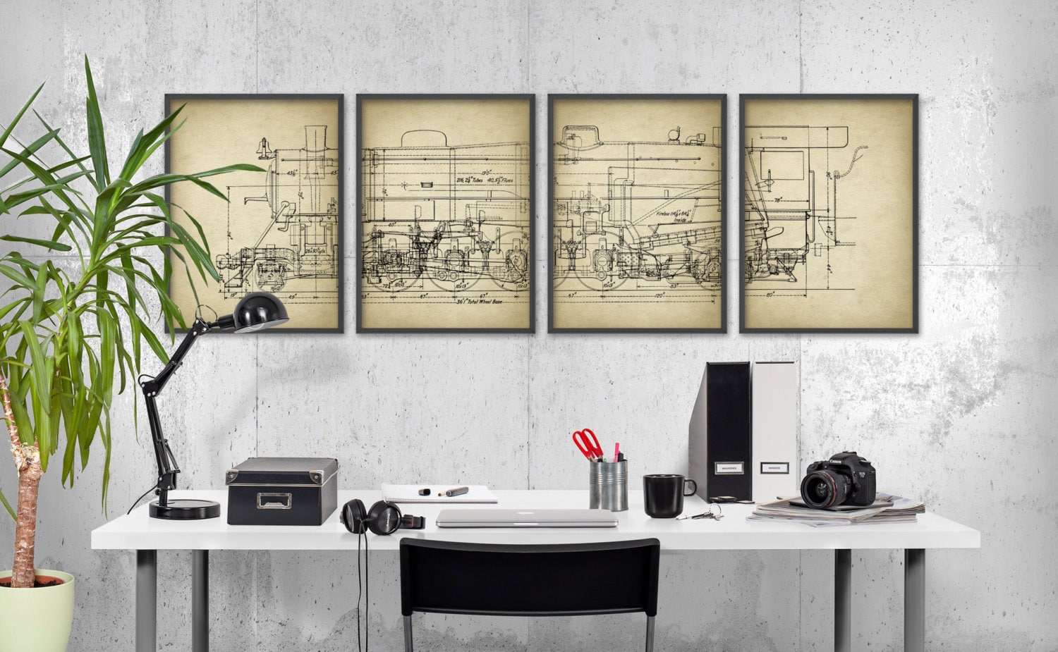 Steam Engine Locomotive Wall Art Poster Set of 4 - Train Print Set ...