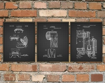 Toilet Inventions Patent Print Set Of 3 - Bathroom Poster - Restroom Wall Art - Bathroom Print - Lavatory - Toilet Roll - Toilet Design