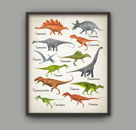Dinosaur Watercolor Print 2 Dinosaur Painting Prehistoric Playroom Decor Dinosaur Bedroom Decor Jurassic T Rex Childs Dinosaur Bedroom