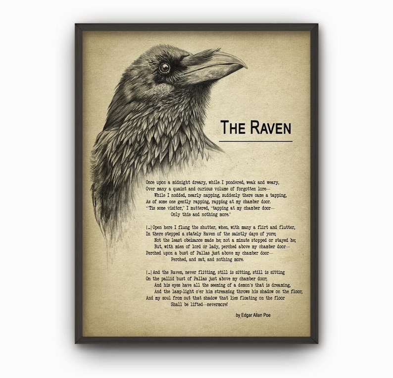 The Raven Poem by Edgar Allan Poe Print, Raven Wall Art, Nevermore ...