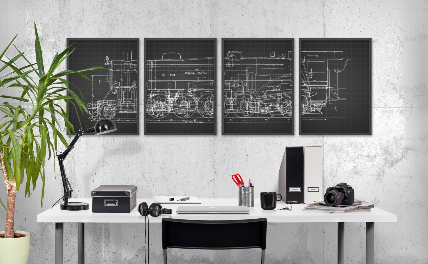 Steam Engine Locomotive Wall Art Poster Set of 4 - Train Print Set ...