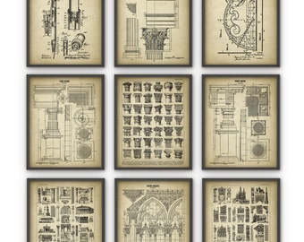Architect Prints Set of 9 - Architecture Posters - Building Design - Gothic - Corinthian - Ionic - Doric - Architect Student Equipment