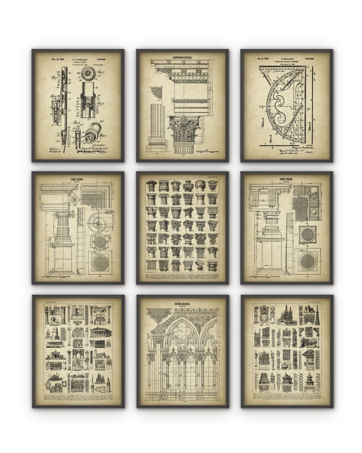 Architect Prints Set of 9 Architecture Posters Building Etsy